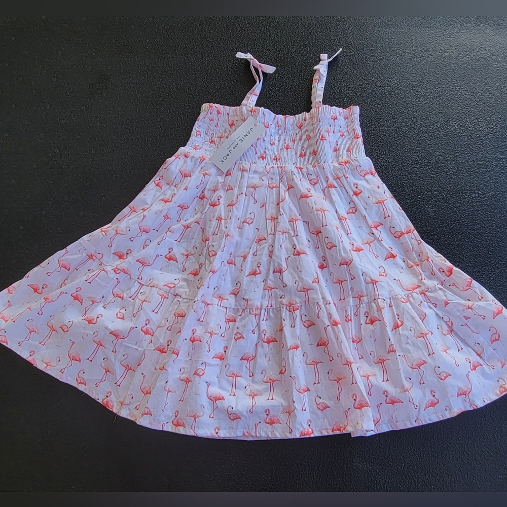 Janie and Jack Flamingo Summer Dress Girls Size 4 Pink And White